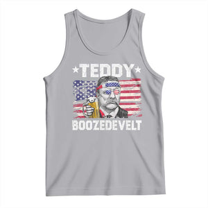 Funny Theodore Roosevelt 4th Of July Tank Top Teddy Boozedevelt Drinking American Flag TS10 Athletic Heather Print Your Wear