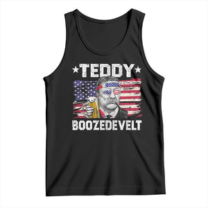 Funny Theodore Roosevelt 4th Of July Tank Top Teddy Boozedevelt Drinking American Flag TS10 Black Print Your Wear