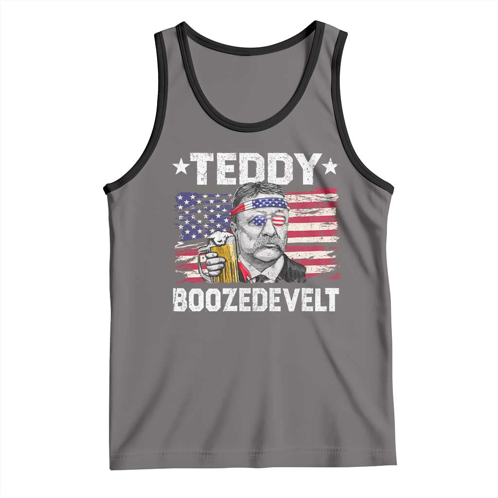 Funny Theodore Roosevelt 4th Of July Tank Top Teddy Boozedevelt Drinking American Flag TS10 Deep Heather Black Print Your Wear