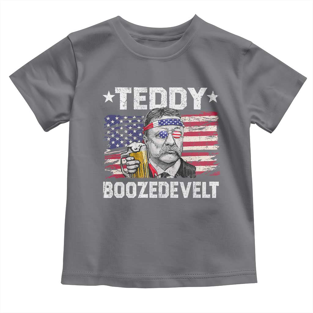 Funny Theodore Roosevelt 4th Of July Toddler T Shirt Teddy Boozedevelt Drinking American Flag TS10 Charcoal Print Your Wear