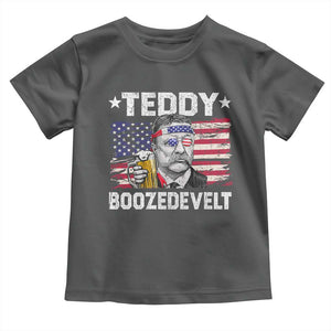 Funny Theodore Roosevelt 4th Of July Toddler T Shirt Teddy Boozedevelt Drinking American Flag TS10 Dark Heather Print Your Wear