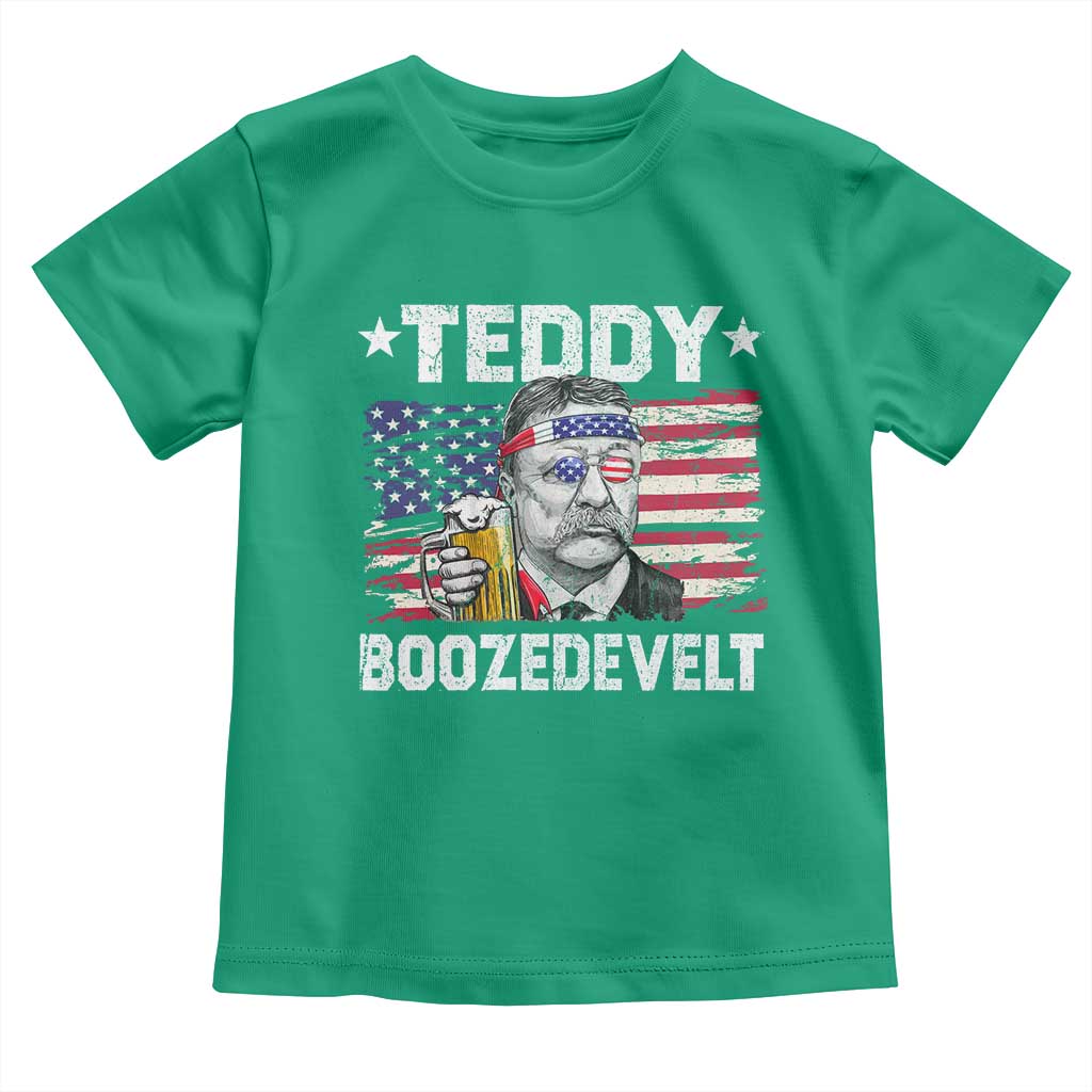 Funny Theodore Roosevelt 4th Of July Toddler T Shirt Teddy Boozedevelt Drinking American Flag TS10 Irish Green Print Your Wear