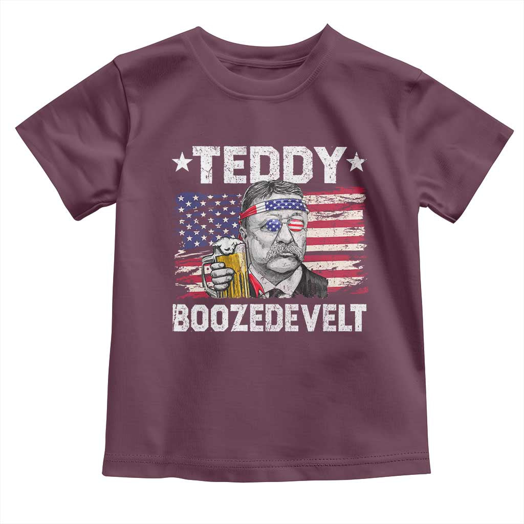 Funny Theodore Roosevelt 4th Of July Toddler T Shirt Teddy Boozedevelt Drinking American Flag TS10 Maroon Print Your Wear