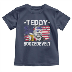 Funny Theodore Roosevelt 4th Of July Toddler T Shirt Teddy Boozedevelt Drinking American Flag TS10 Navy Print Your Wear