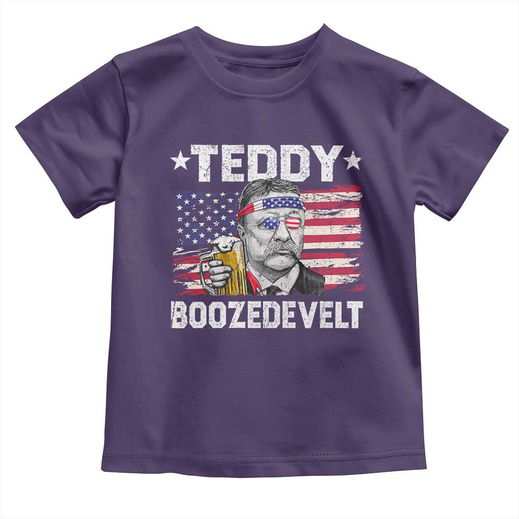 Funny Theodore Roosevelt 4th Of July Toddler T Shirt Teddy Boozedevelt Drinking American Flag TS10 Purple Print Your Wear