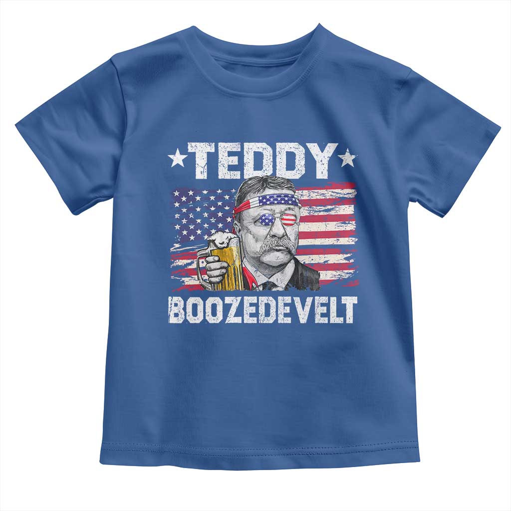 Funny Theodore Roosevelt 4th Of July Toddler T Shirt Teddy Boozedevelt Drinking American Flag TS10 Royal Blue Print Your Wear