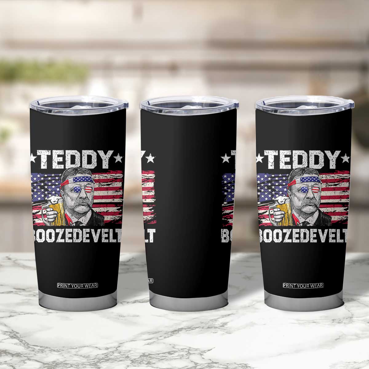 Funny Theodore Roosevelt 4th Of July Tumbler Cup Teddy Boozedevelt Drinking American Flag TS10 Print Your Wear