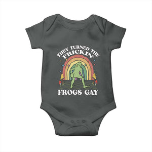 Funny They Turned The Frickin Frogs Gay Baby Onesie Gay Frog LGBT Rainbow TS11 Dark Heather Print Your Wear