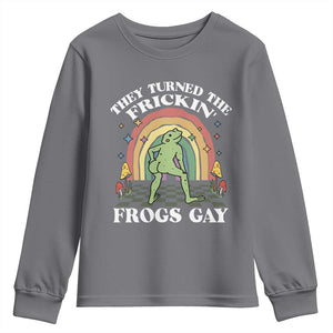 Funny They Turned The Frickin Frogs Gay Youth Sweatshirt Gay Frog LGBT Rainbow TS11 Charcoal Print Your Wear
