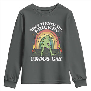 Funny They Turned The Frickin Frogs Gay Youth Sweatshirt Gay Frog LGBT Rainbow TS11 Dark Heather Print Your Wear