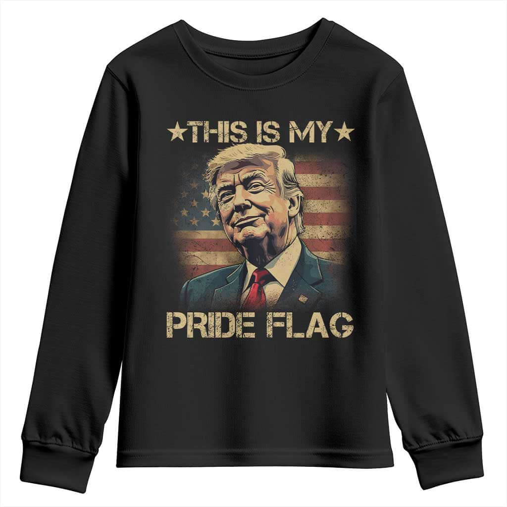 Funny This Is My Pride Flag Trump Youth Sweatshirt 4th Of July Vintage American Flag TS11 Black Print Your Wear