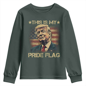 Funny This Is My Pride Flag Trump Youth Sweatshirt 4th Of July Vintage American Flag TS11 Dark Forest Green Print Your Wear