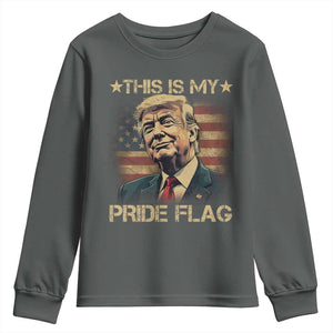 Funny This Is My Pride Flag Trump Youth Sweatshirt 4th Of July Vintage American Flag TS11 Dark Heather Print Your Wear