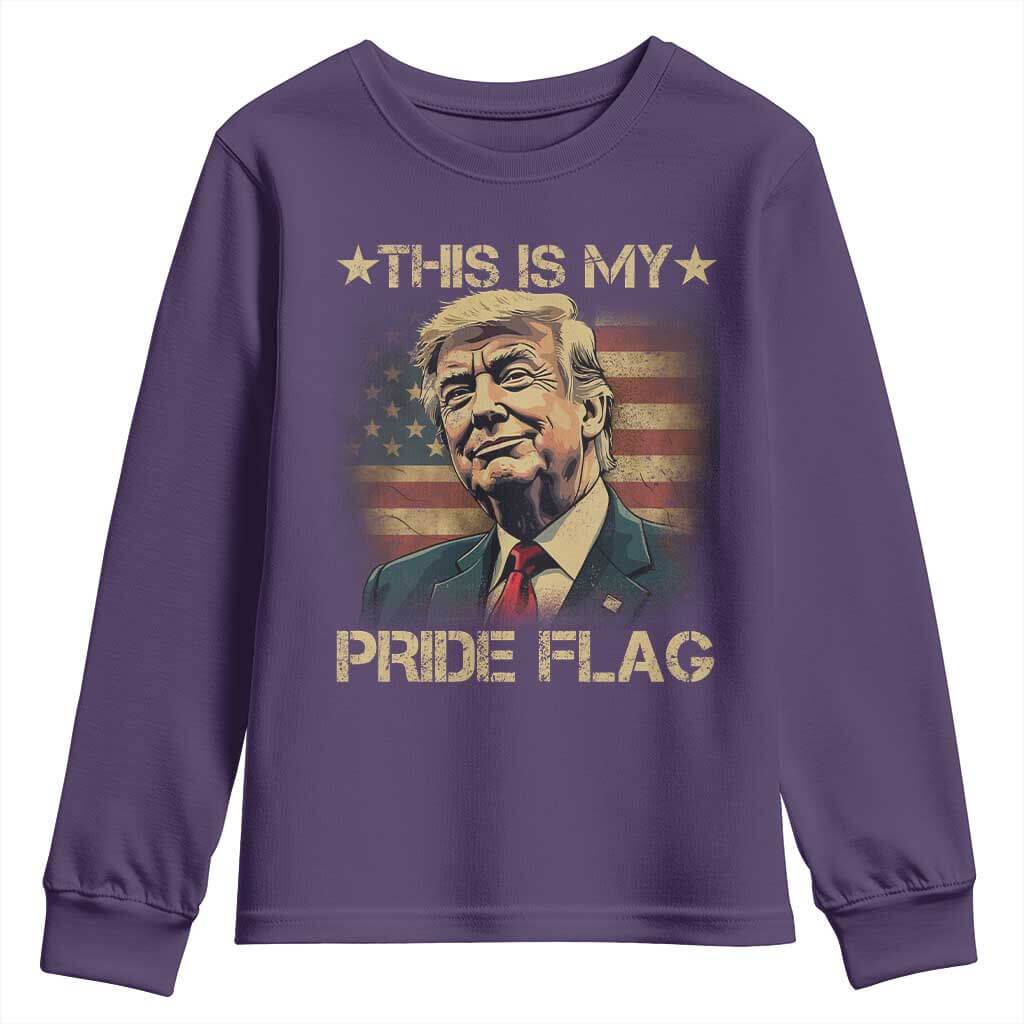 Funny This Is My Pride Flag Trump Youth Sweatshirt 4th Of July Vintage American Flag TS11 Purple Print Your Wear