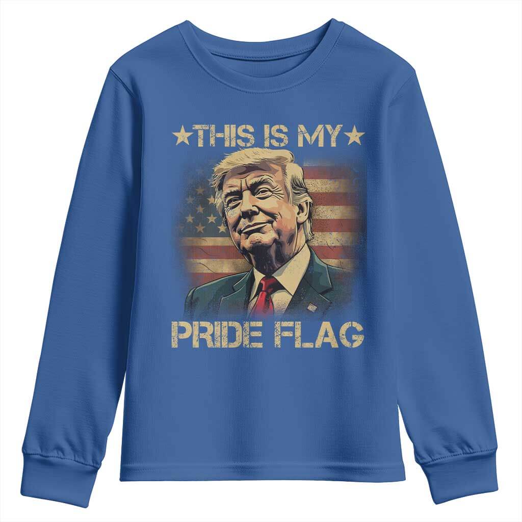 Funny This Is My Pride Flag Trump Youth Sweatshirt 4th Of July Vintage American Flag TS11 Royal Blue Print Your Wear
