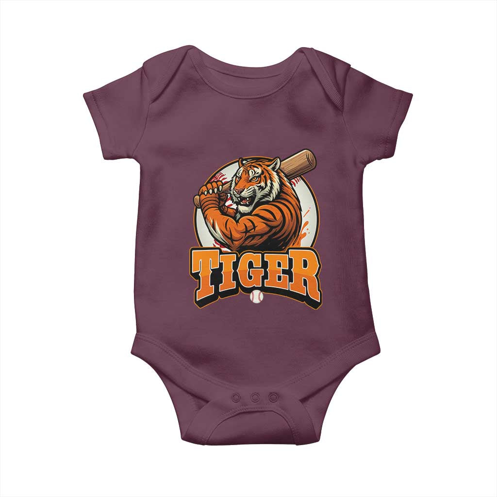 Funny Tiger Lover Baseball Animal Sport Baby Onesie Inspirational Athletic TS11 Maroon Print Your Wear