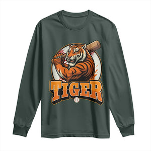 Funny Tiger Lover Baseball Animal Sport Long Sleeve Shirt Inspirational Athletic TS11 Dark Forest Green Print Your Wear