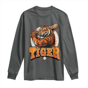 Funny Tiger Lover Baseball Animal Sport Long Sleeve Shirt Inspirational Athletic TS11 Dark Heather Print Your Wear