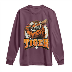 Funny Tiger Lover Baseball Animal Sport Long Sleeve Shirt Inspirational Athletic TS11 Maroon Print Your Wear