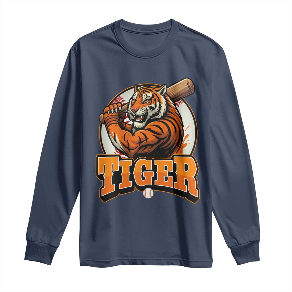 Funny Tiger Lover Baseball Animal Sport Long Sleeve Shirt Inspirational Athletic TS11 Navy Print Your Wear
