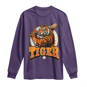 Funny Tiger Lover Baseball Animal Sport Long Sleeve Shirt Inspirational Athletic TS11 Purple Print Your Wear