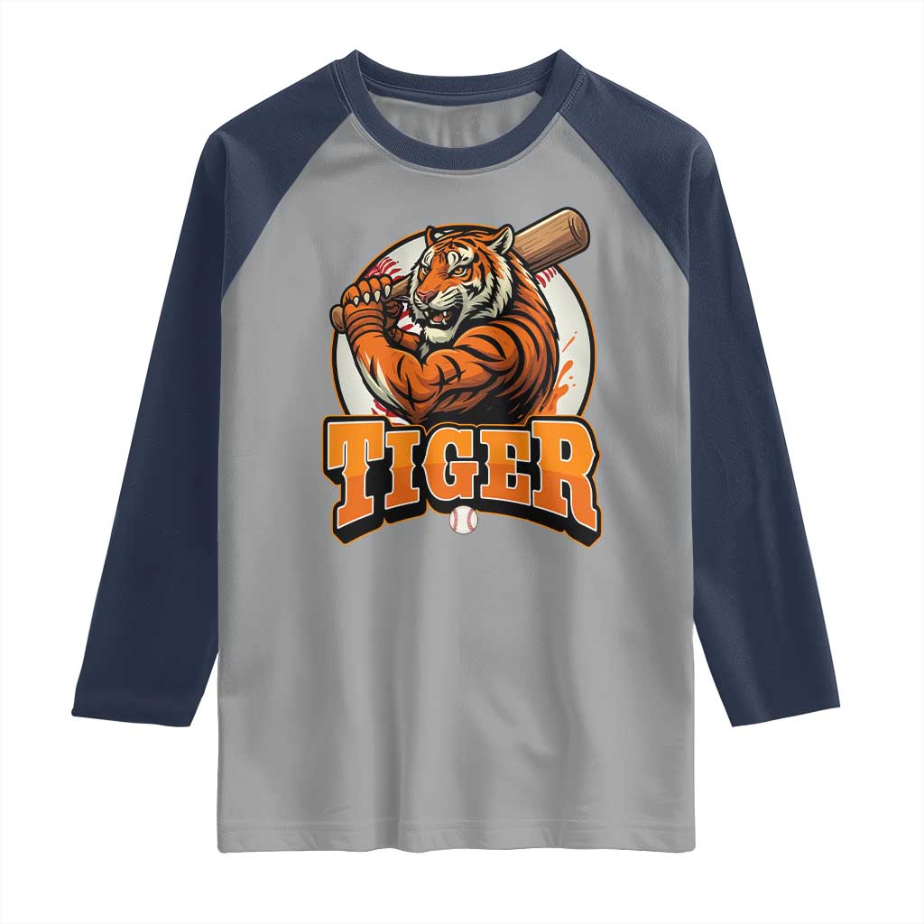 Funny Tiger Lover Baseball Animal Sport Raglan Shirt Inspirational Athletic TS11 Sport Gray Navy Print Your Wear