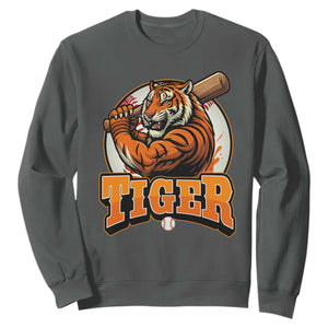 Funny Tiger Lover Baseball Animal Sport Sweatshirt Inspirational Athletic TS11 Dark Heather Print Your Wear