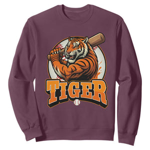 Funny Tiger Lover Baseball Animal Sport Sweatshirt Inspirational Athletic TS11 Maroon Print Your Wear