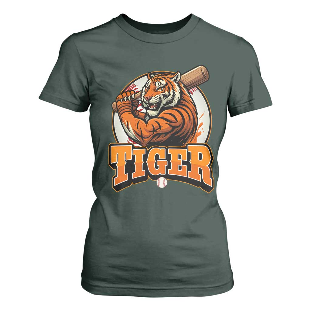 Funny Tiger Lover Baseball Animal Sport T Shirt For Women Inspirational Athletic TS11 Dark Forest Green Print Your Wear