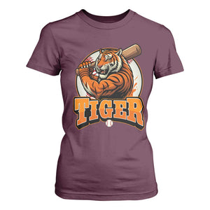 Funny Tiger Lover Baseball Animal Sport T Shirt For Women Inspirational Athletic TS11 Maroon Print Your Wear