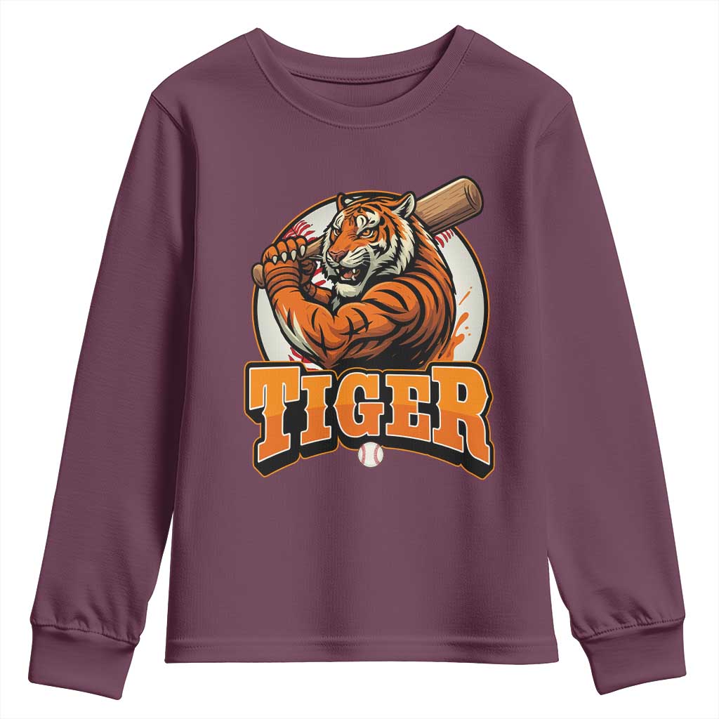 Funny Tiger Lover Baseball Animal Sport Youth Sweatshirt Inspirational Athletic TS11 Maroon Print Your Wear