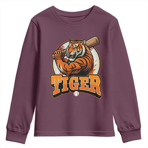 Funny Tiger Lover Baseball Animal Sport Youth Sweatshirt Inspirational Athletic TS11 Maroon Print Your Wear