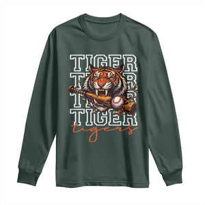 Funny Tiger Lover Baseball Animal Sports Long Sleeve Shirt Inspirational Athletic TS11 Dark Forest Green Print Your Wear