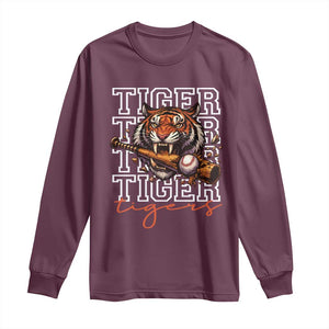 Funny Tiger Lover Baseball Animal Sports Long Sleeve Shirt Inspirational Athletic TS11 Maroon Print Your Wear