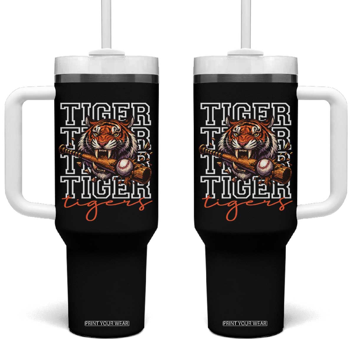 Funny Tiger Lover Baseball Animal Sports Tumbler With Handle Inspirational Athletic TS11 One Size: 40 oz Black Print Your Wear