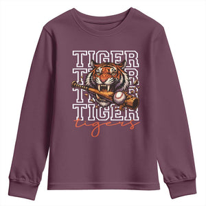 Funny Tiger Lover Baseball Animal Sports Youth Sweatshirt Inspirational Athletic TS11 Maroon Print Your Wear