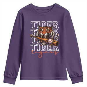Funny Tiger Lover Baseball Animal Sports Youth Sweatshirt Inspirational Athletic TS11 Purple Print Your Wear