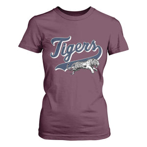Funny Tiger Lover Sports Name Baseball T Shirt For Women TS11 Maroon Print Your Wear