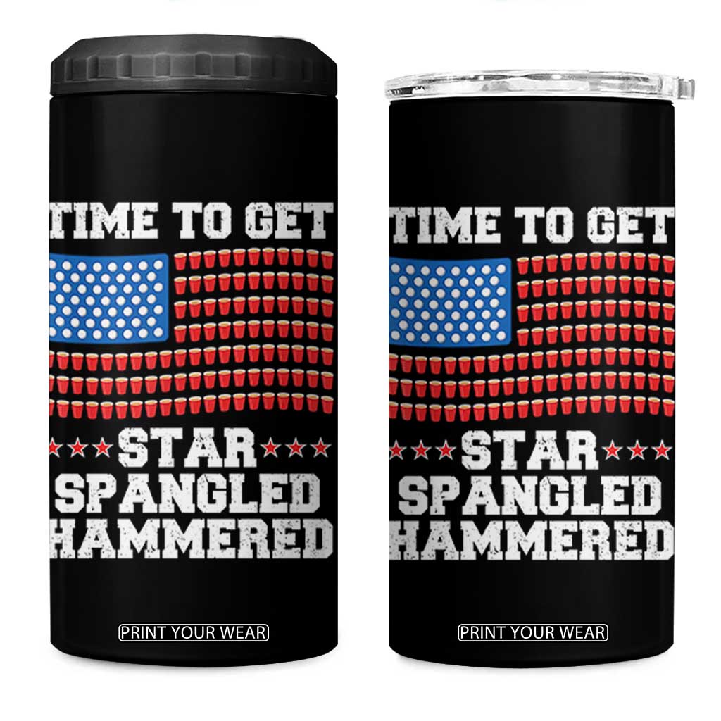 Funny Time To Get Star Spangled Hammered 4 in 1 Can Cooler Tumbler 4th of July Drinking Beer Pong Red Cup American Flag TS11 One Size: 16 oz Black Print Your Wear