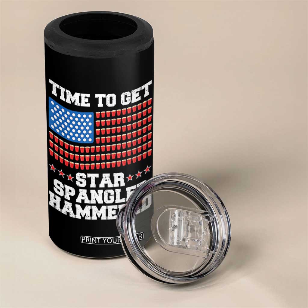 Funny Time To Get Star Spangled Hammered 4 in 1 Can Cooler Tumbler 4th of July Drinking Beer Pong Red Cup American Flag TS11 Print Your Wear
