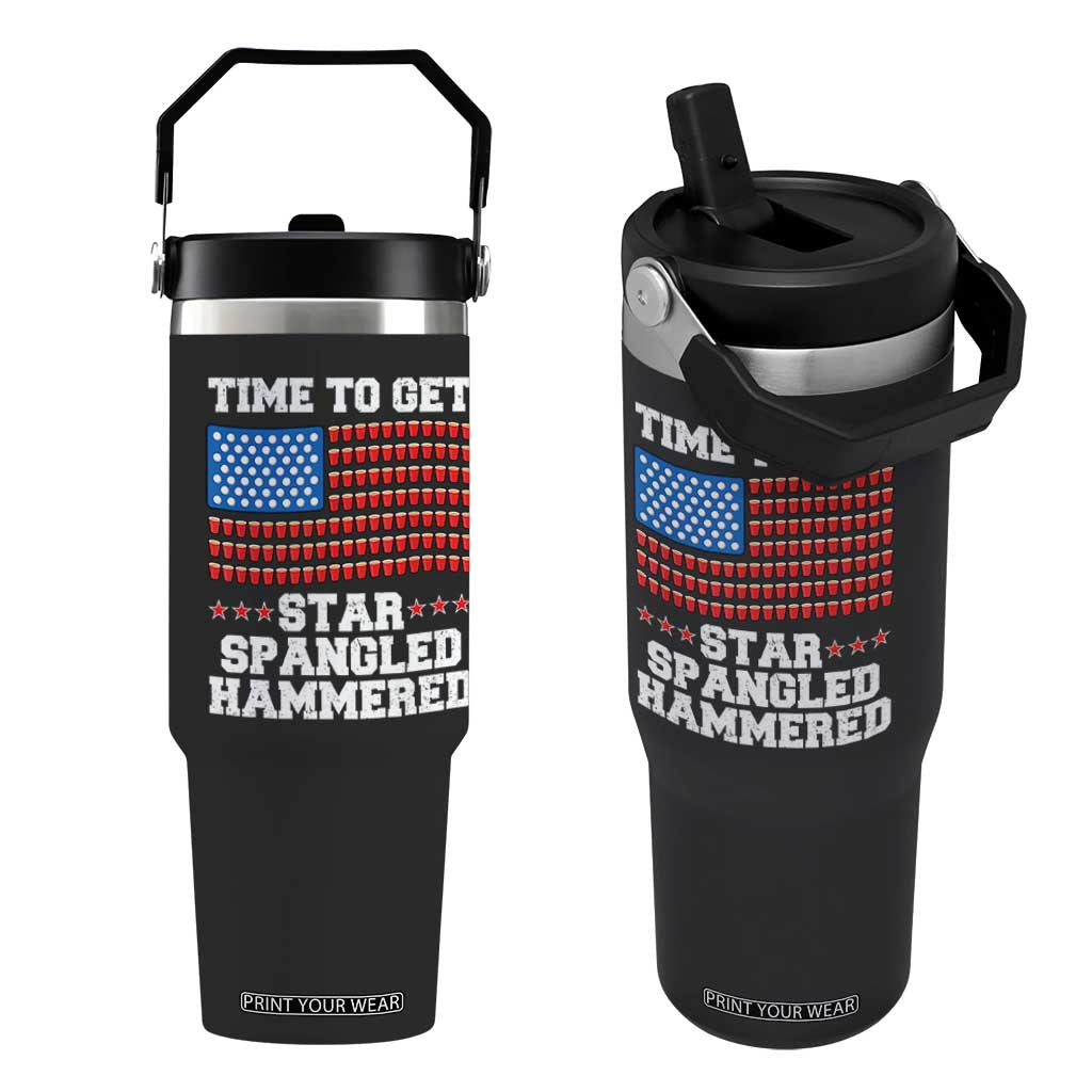 Funny Time To Get Star Spangled Hammered Flip Straw Tumbler 4th of July Drinking Beer Pong Red Cup American Flag TS11 One Size: 30 oz Black Print Your Wear