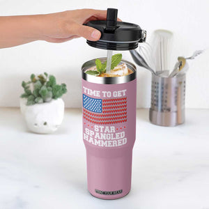 Funny Time To Get Star Spangled Hammered Flip Straw Tumbler 4th of July Drinking Beer Pong Red Cup American Flag TS11 One Size: 30 oz Light Pink Print Your Wear