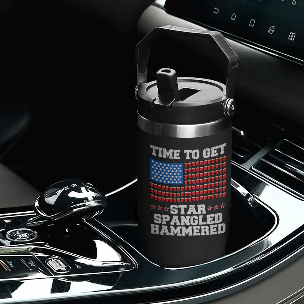 Funny Time To Get Star Spangled Hammered Flip Straw Tumbler 4th of July Drinking Beer Pong Red Cup American Flag TS11 Print Your Wear