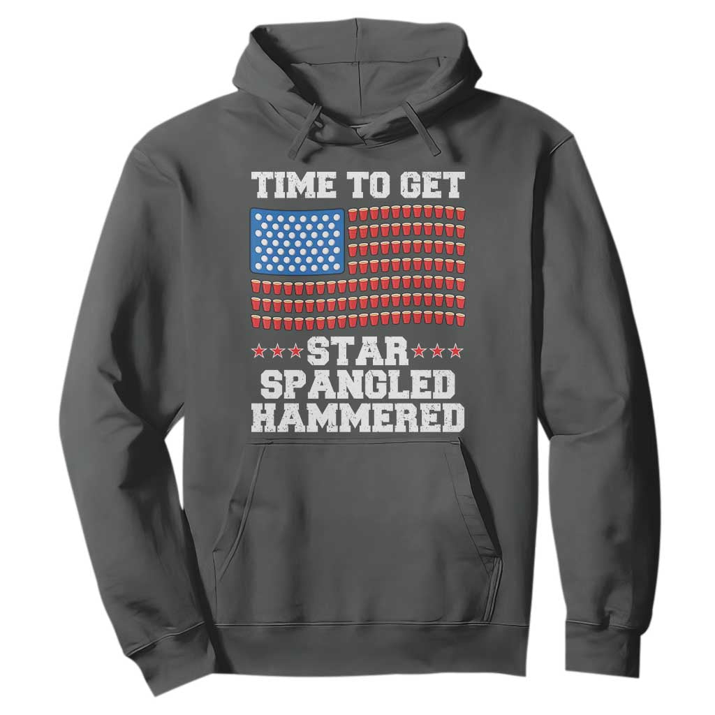 Funny Time To Get Star Spangled Hammered Hoodie 4th of July Drinking Beer Pong Red Cup American Flag TS11 Dark Heather Print Your Wear