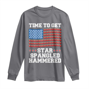 Funny Time To Get Star Spangled Hammered Long Sleeve Shirt 4th of July Drinking Beer Pong Red Cup American Flag TS11 Charcoal Print Your Wear
