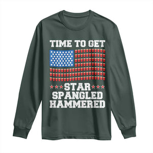 Funny Time To Get Star Spangled Hammered Long Sleeve Shirt 4th of July Drinking Beer Pong Red Cup American Flag TS11 Dark Forest Green Print Your Wear