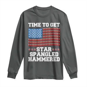 Funny Time To Get Star Spangled Hammered Long Sleeve Shirt 4th of July Drinking Beer Pong Red Cup American Flag TS11 Dark Heather Print Your Wear