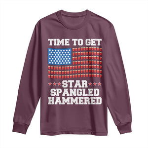 Funny Time To Get Star Spangled Hammered Long Sleeve Shirt 4th of July Drinking Beer Pong Red Cup American Flag TS11 Maroon Print Your Wear