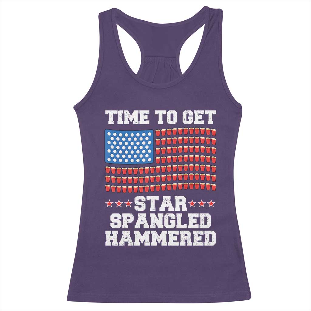 Funny Time To Get Star Spangled Hammered Racerback Tank Top 4th of July Drinking Beer Pong Red Cup American Flag TS11 Purple Print Your Wear
