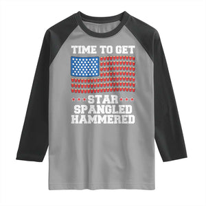 Funny Time To Get Star Spangled Hammered Raglan Shirt 4th of July Drinking Beer Pong Red Cup American Flag TS11 Sport Gray Black Print Your Wear